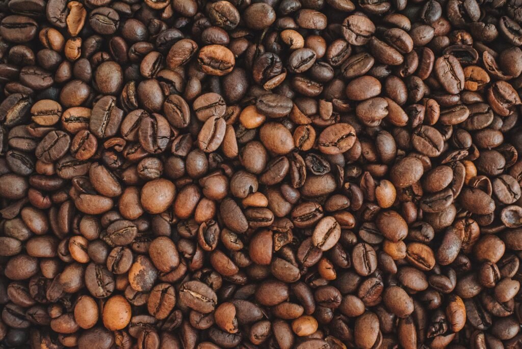 Coffee beans spread all over
